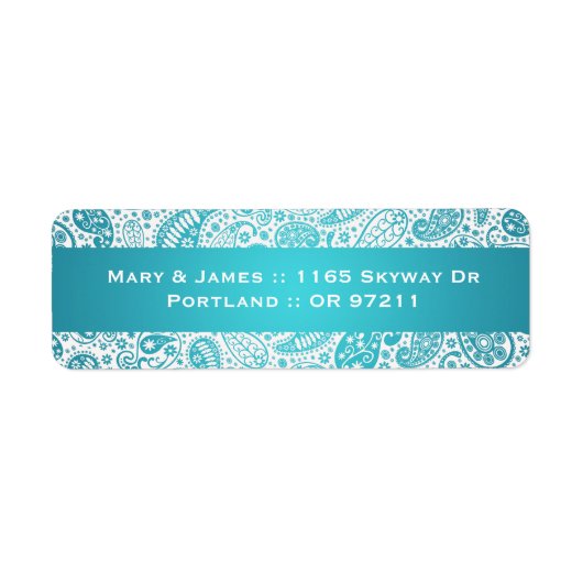 エレガントウェディングアドレスペイズリーパターンアクアブルー ラベル (正面)