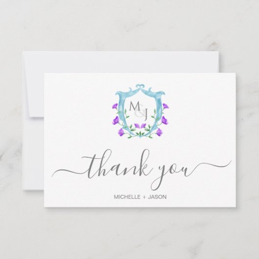 エレガントウェディングウォーターカラークレストフローラモノグラム 出欠カード (正面)