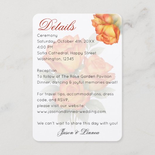 エレガントウェディングウォーターバラパステル花びら エンクロージャーカード (正面)