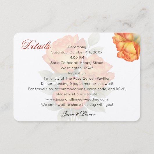 エレガントウェディングウォーターバラパステル花びら エンクロージャーカード (正面)