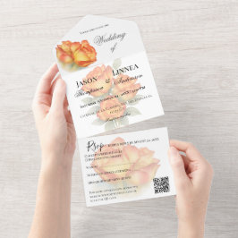 エレガントウェディングウォーターバラパステル花びら オールインワン招待状