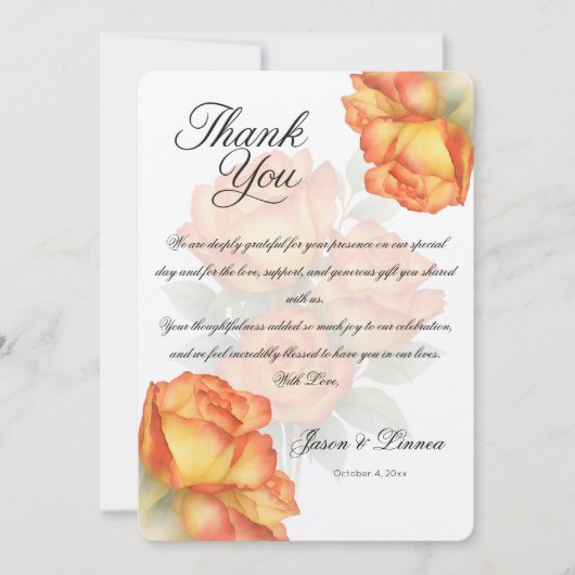 エレガントウェディングウォーターバラパステル花びら サンキューカード (正面)