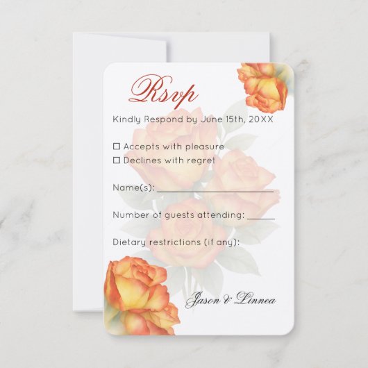 エレガントウェディングウォーターバラパステル花びら 出欠カード (正面)