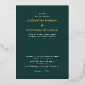 エレガントウェディングエメラルド深いティール(緑がかった色)グリーンゴールドフォイル 箔招待状 (正面)
