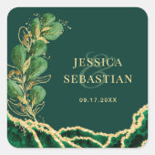 エレガントウェディングエメラルド&金ゴールドアガテユーカリ スクエアシール (正面)