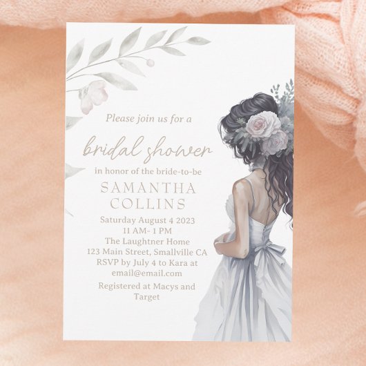 エレガントウェディングガウンウォーターカラーブライダルシャワー 招待状