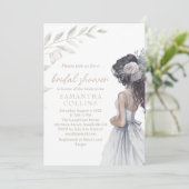 エレガントウェディングガウンウォーターカラーブライダルシャワー 招待状 (スタンド正面)