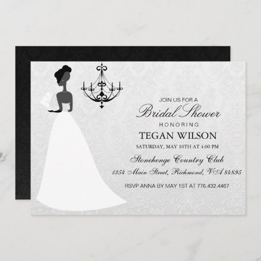 エレガントウェディングガウンブライダルシャワー招待状 招待状 (正面/裏面)