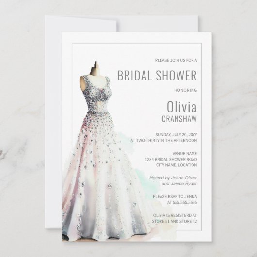 エレガントウェディングガウンブライダルシャワー 招待状 (正面)