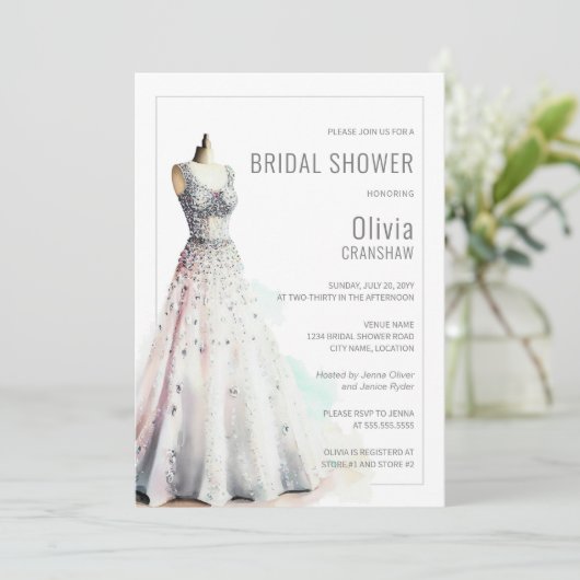エレガントウェディングガウンブライダルシャワー 招待状 (スタンド正面)