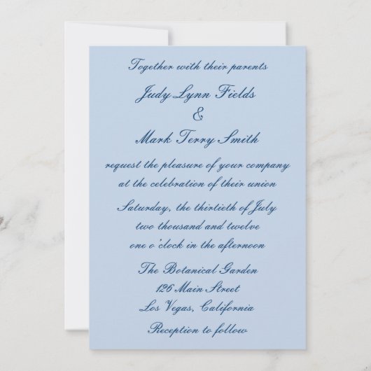 エレガントウェディングガウンブルー結婚式招待状 招待状 (裏面)