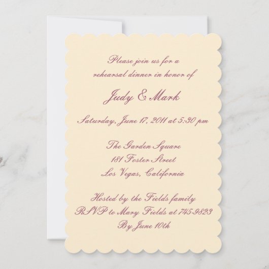 エレガントウェディングガウンリハーサルディナー招待状 招待状 (裏面)