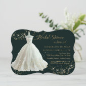 エレガントウェディングガウン金ゴールドスパークルブライダルシャワーイン 招待状 (スタンド正面)