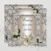 エレガントウェディングクリームバラシルバー 招待状 (正面/裏面)
