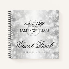 エレガントウェディングゲストブックシルバーきらめくライト ノートブック
