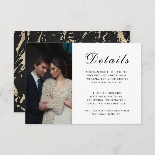 エレガントウェディングゲスト詳細フェイクマーブルフォト エンクロージャーカード (正面/裏面)