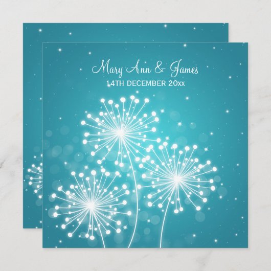 エレガントウェディングサマースパークルターコイズ 招待状 (正面/裏面)