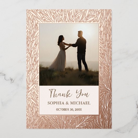 エレガントウェディングサンキューカード2フォトバラ金ゴールド 箔シーズンカード (正面)