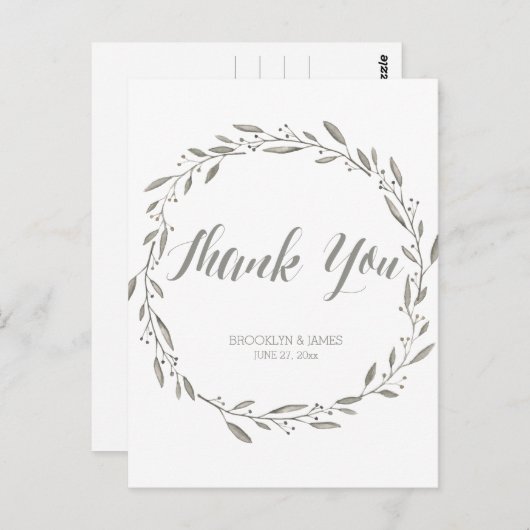 エレガントウェディングサンキューポストカードグレーリース ポストカード (正面/裏面)