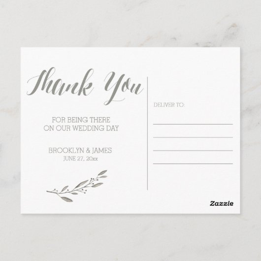 エレガントウェディングサンキューポストカードグレーリース ポストカード (裏面)