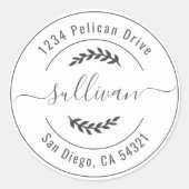 エレガントウェディングサークルスクリプト差出人住所ラベル ラウンドシール (正面)