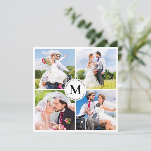 エレガントウェディングシックカスタムフォトコラージモノグラム サンキューカード (スタンド正面)