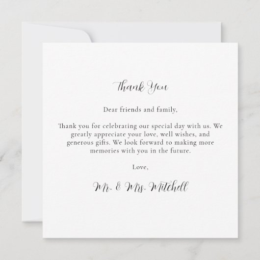 エレガントウェディングシックカスタムフォトコラージモノグラム サンキューカード (裏面)