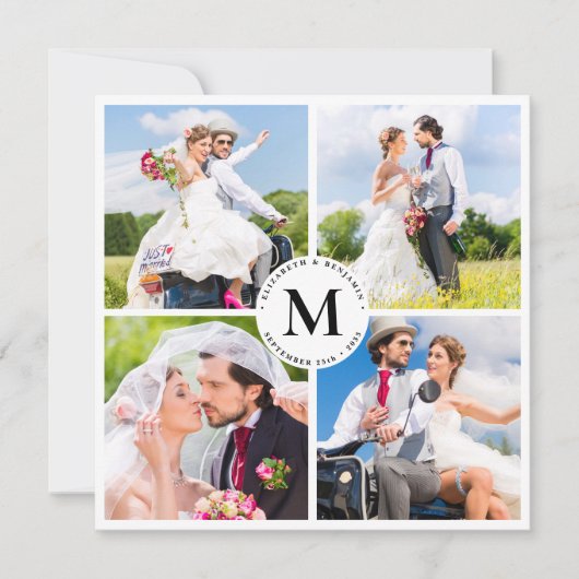 エレガントウェディングシックカスタムフォトコラージモノグラム サンキューカード (正面)