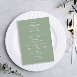 エレガントウェディングシック書道セージ緑のディナー メニュー