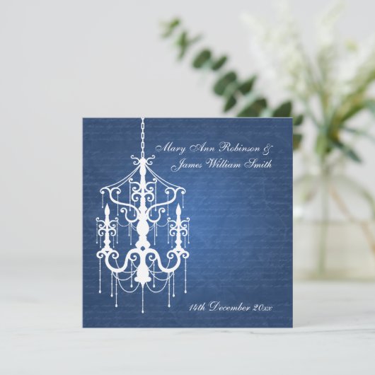 エレガントウェディングシャンデリアブルー 招待状 (スタンド正面)