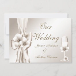 エレガントウェディングシャンパーニュフローラクリームボウ 招待状