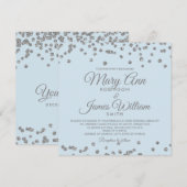 エレガントウェディングシルバーグリッター紙吹雪アイスブルー 招待状 (正面/裏面)