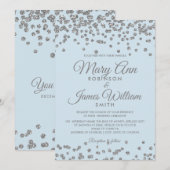 エレガントウェディングシルバーグリッター紙吹雪アイスブルー 招待状 (正面/裏面)