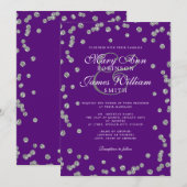 エレガントウェディングシルバーグリッター紙吹雪パープル 招待状 (正面/裏面)