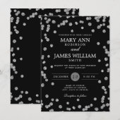 エレガントウェディングシルバーグリッター紙吹雪ブラック 招待状 (正面/裏面)