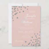 エレガントウェディングシルバーグリッター紙吹雪赤面 招待状 (正面)