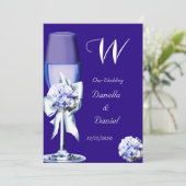 エレガントウェディングシルバーネイビーブルーフローラバラ 招待状 (スタンド正面)