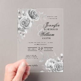 エレガントウェディングシルバーバラフローラテーマ アクリル招待状