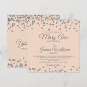 エレガントウェディングシルバーフェイクグリッター紙吹雪赤面 招待状 (正面/裏面)