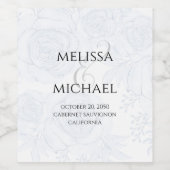 エレガントウェディングシンプルフローラブルーグリーンリー ワインラベル (シングルラベル)