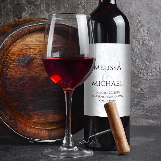 エレガントウェディングシンプルフローラブルーグリーンリー ワインラベル