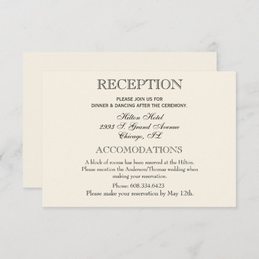 エレガントウェディングシンプル披露宴伝統的 出欠カード (正面/裏面)