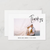 エレガントウェディングスクリプトフォトシンプルハートモダン サンキューカード (正面/裏面)