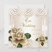 エレガントウェディングセピアクリームベージュバラ 招待状 (正面)