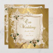 エレガントウェディングセピアクリーム金ゴールドバラ 招待状 (正面/裏面)