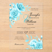 エレガントウェディングターコイズバラフローラテーマ アクリル招待状 (正面)