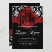 エレガントウェディングダムスクレッドローズ白黒 招待状 (正面/裏面)