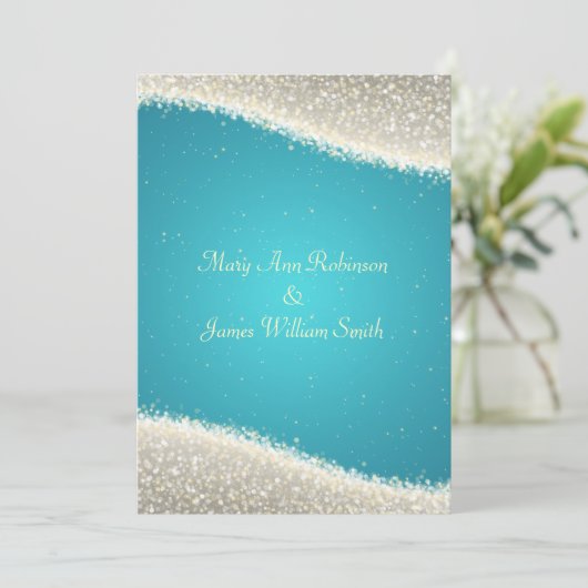 エレガントウェディングデイズリングスパークルズターコイズ 招待状 (スタンド正面)