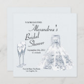 エレガントウェディングドレスシャンペーンフルートブライダル 招待状 (正面/裏面)