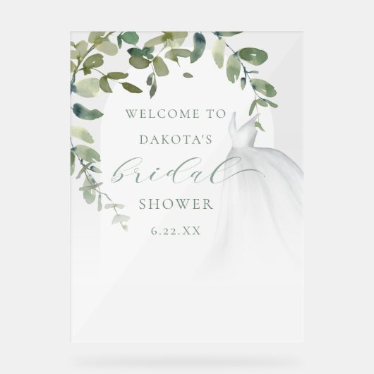 エレガントウェディングドレスブライダルシャワーへようこそ アクリルサイン (正面)